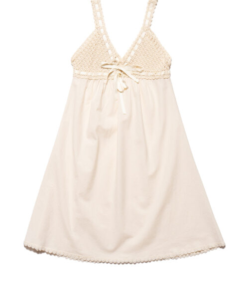 Vintage Cotton Bodice Crochet Ribbon Midi Dress