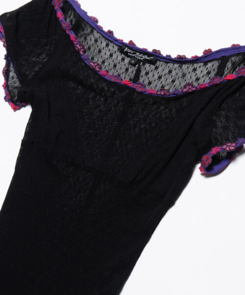 Alternative view of vintage-betsy-johnson-black-lace-dress-with-purple-trim